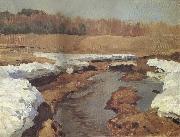 Levitan, Isaak Fruhling the last snow Germany oil painting artist